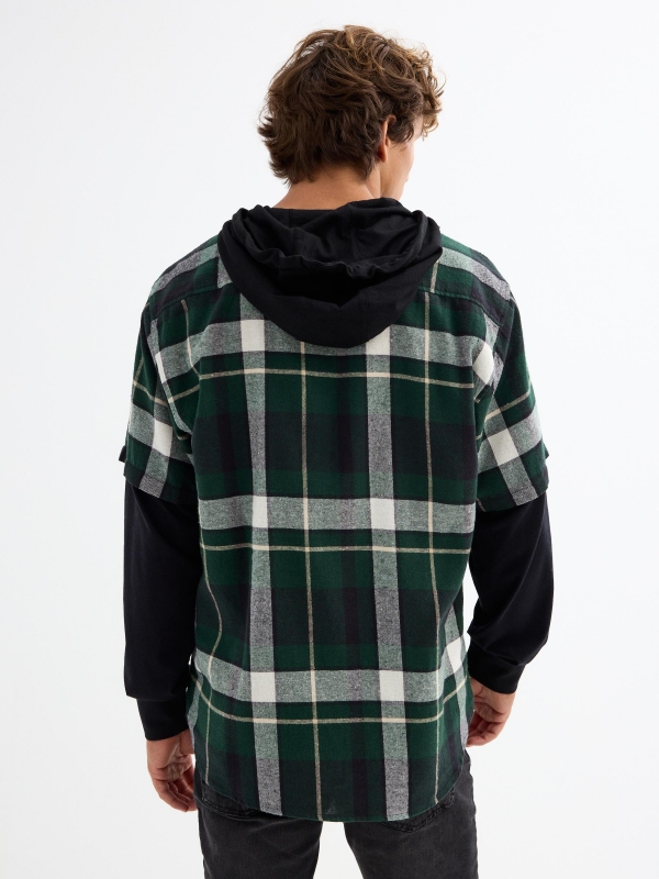 Combined checked shirt dark green middle back view