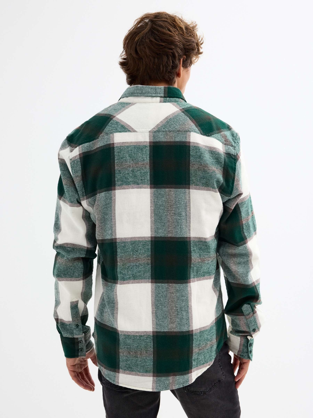 Checked flannel shirt beige middle back view