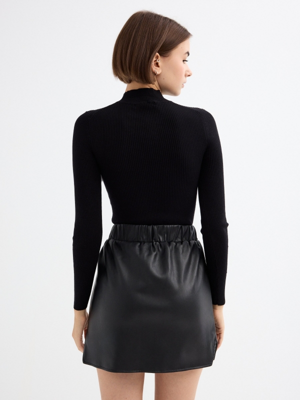 Black sweater with turtleneck black middle back view