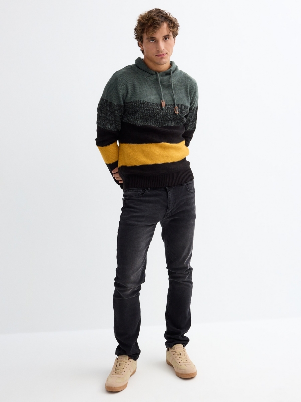 Striped jumper with laces black general front view