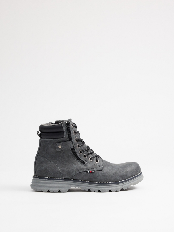 Grey mountaineering boot dark grey profile view