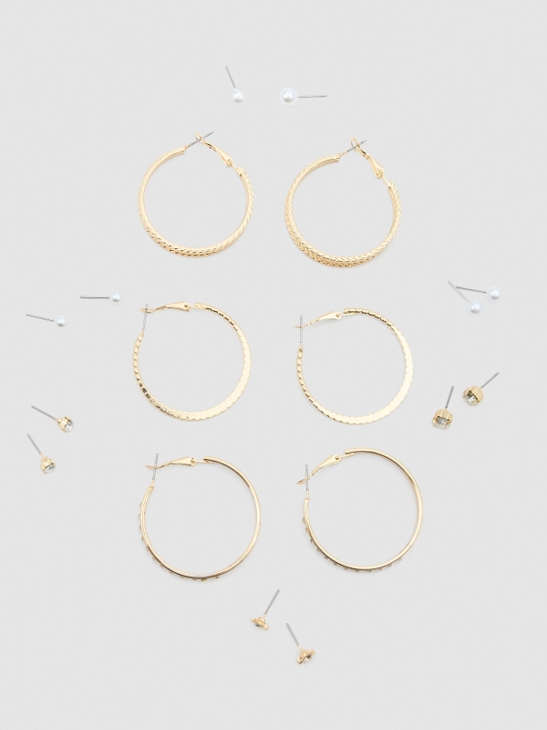 Gold plated earrings set 9 pack golden general view