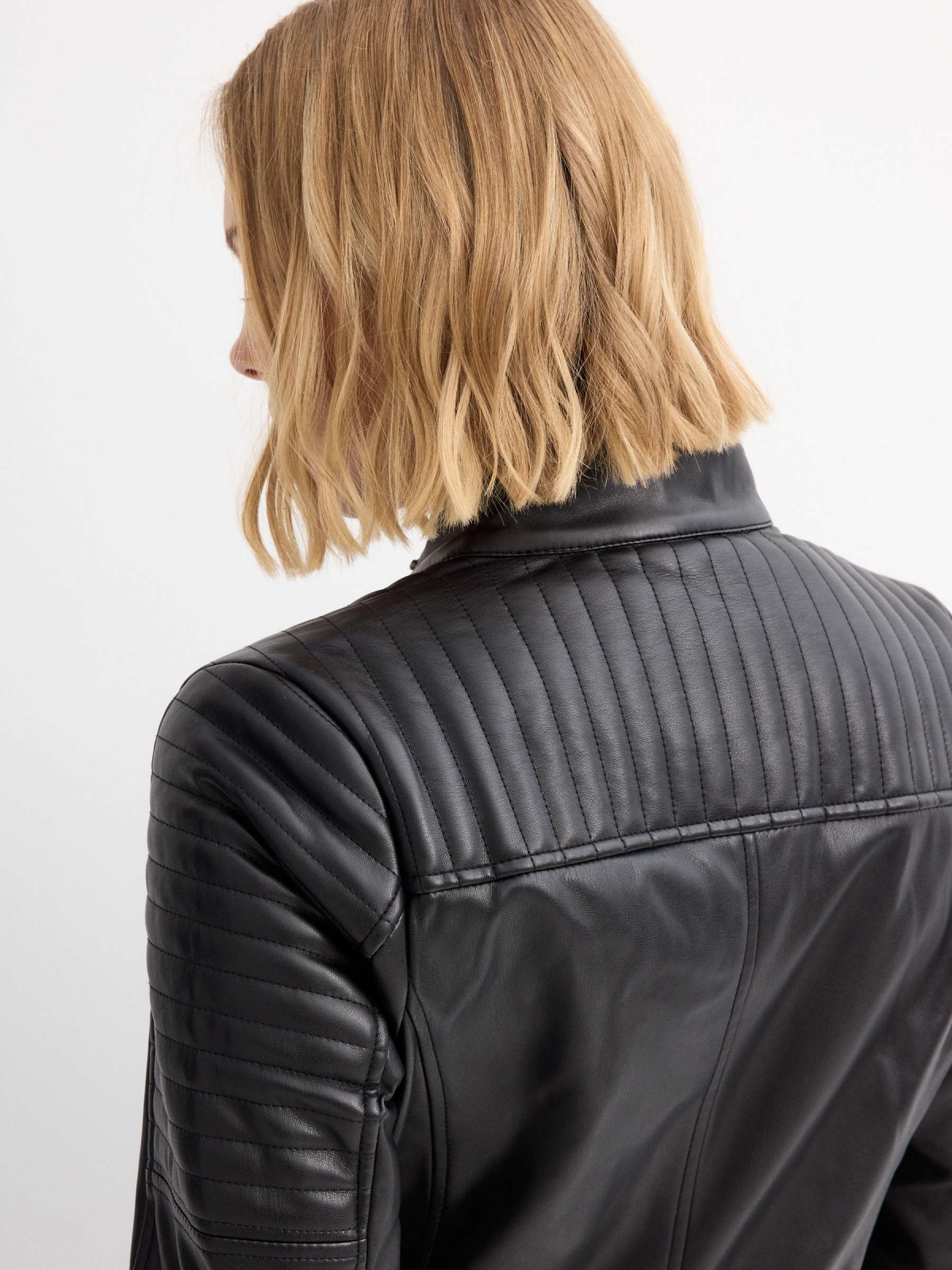 Leather effect biker jacket black detail view