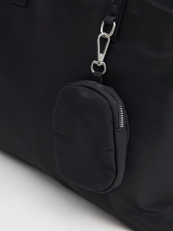 Nylon shopper bag black black 45º side view