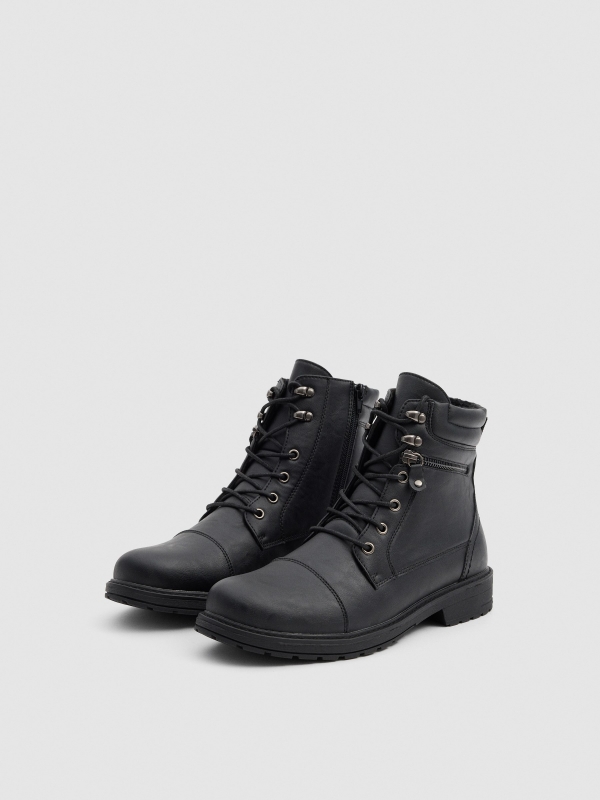 Black military boot with zip black 45º front view