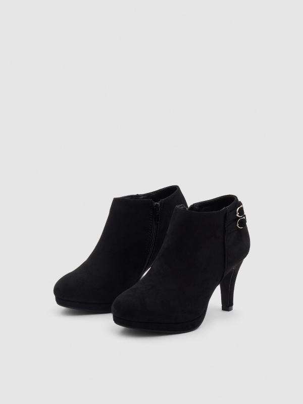 Heeled ankle boot with 2 buckles black 45º front view