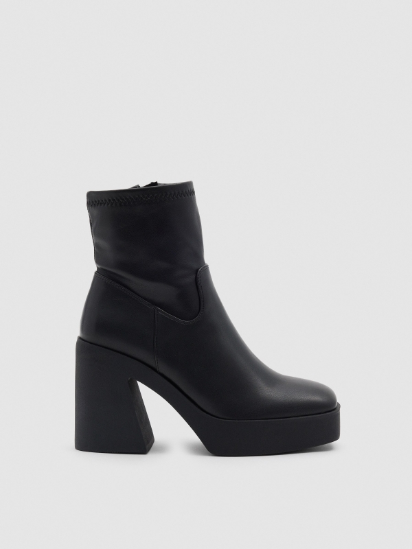 Square heel boot black profile view