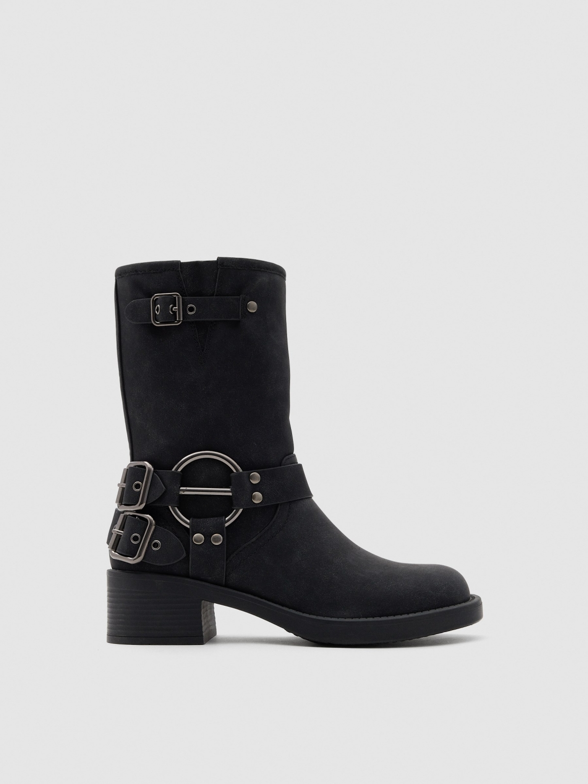 Mid-calf boots with straps black profile view