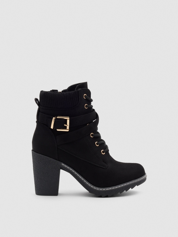 Heeled lace-up boots black profile view