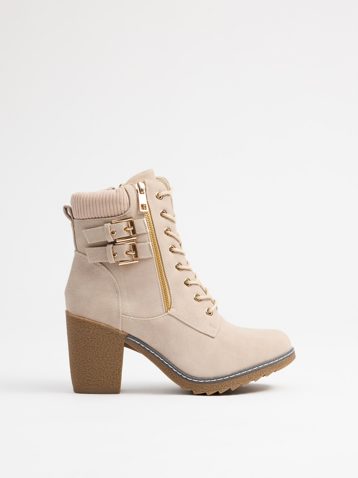 Beige ankle boots with heels beige profile view