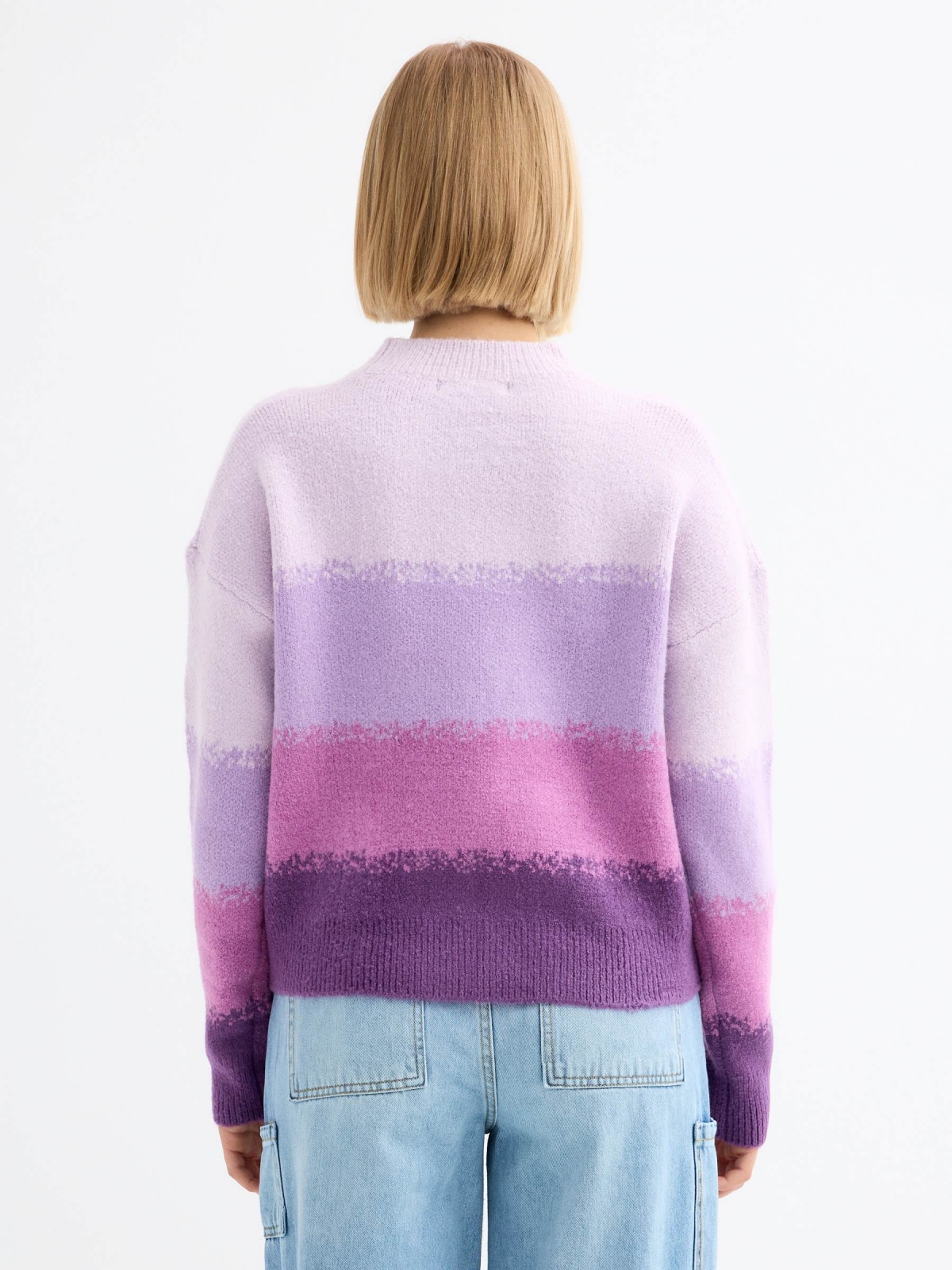 Striped knitted sweater mauve middle back view