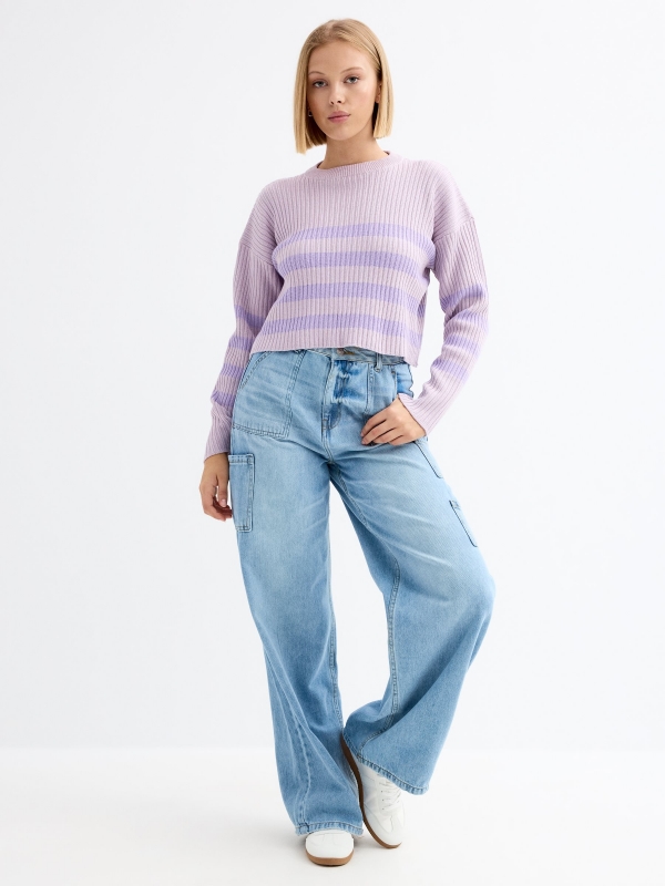 Oversized striped sweater mauve general front view