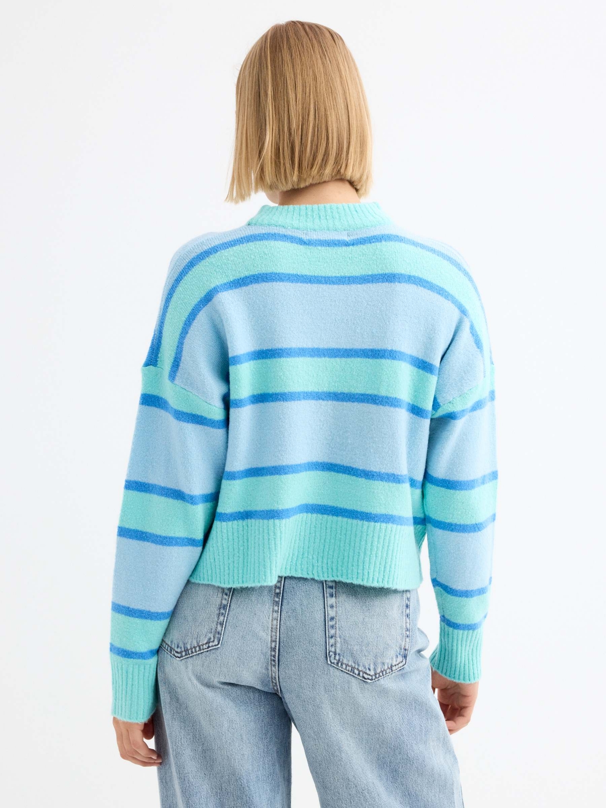 Oversized striped sweater light blue middle back view