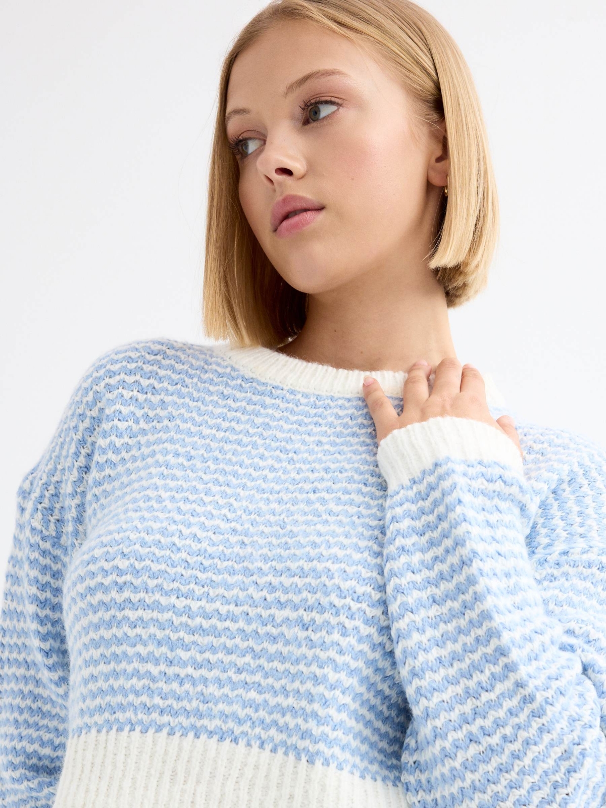 Jacquard knitted sweater blue detail view