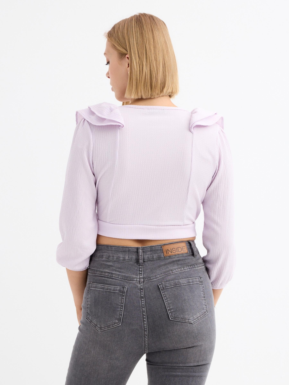 Ruffle crop top mauve middle back view