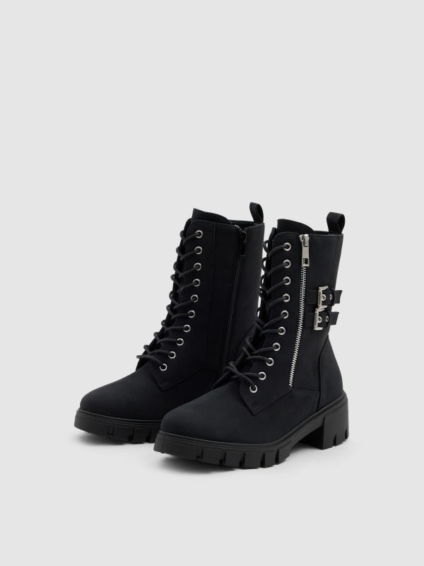 Mid-calf boots with zipper black 45º front view