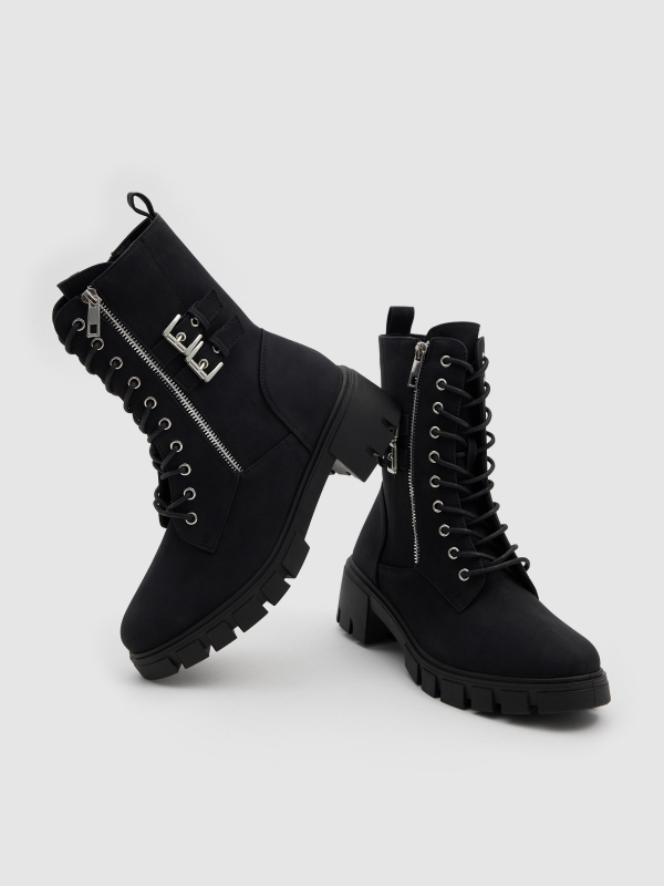 Mid-calf boots with zipper black detail view