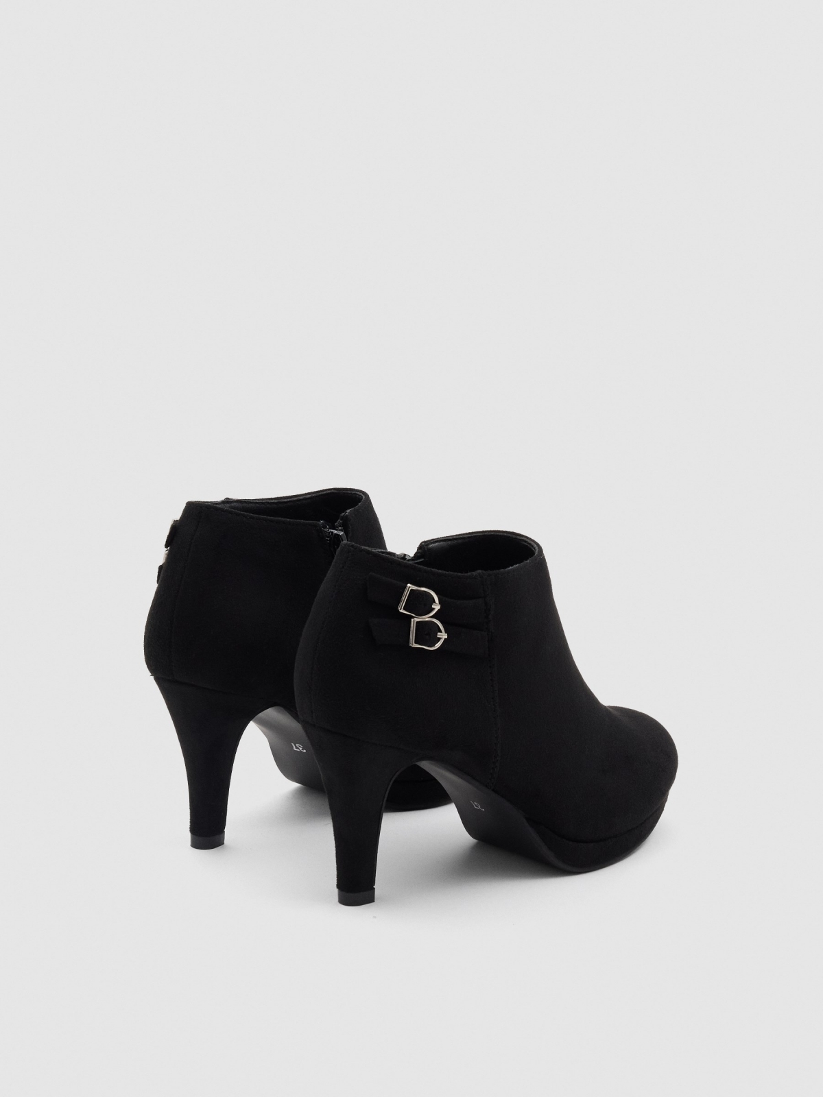 Heeled ankle boot with 2 buckles black 45º back view