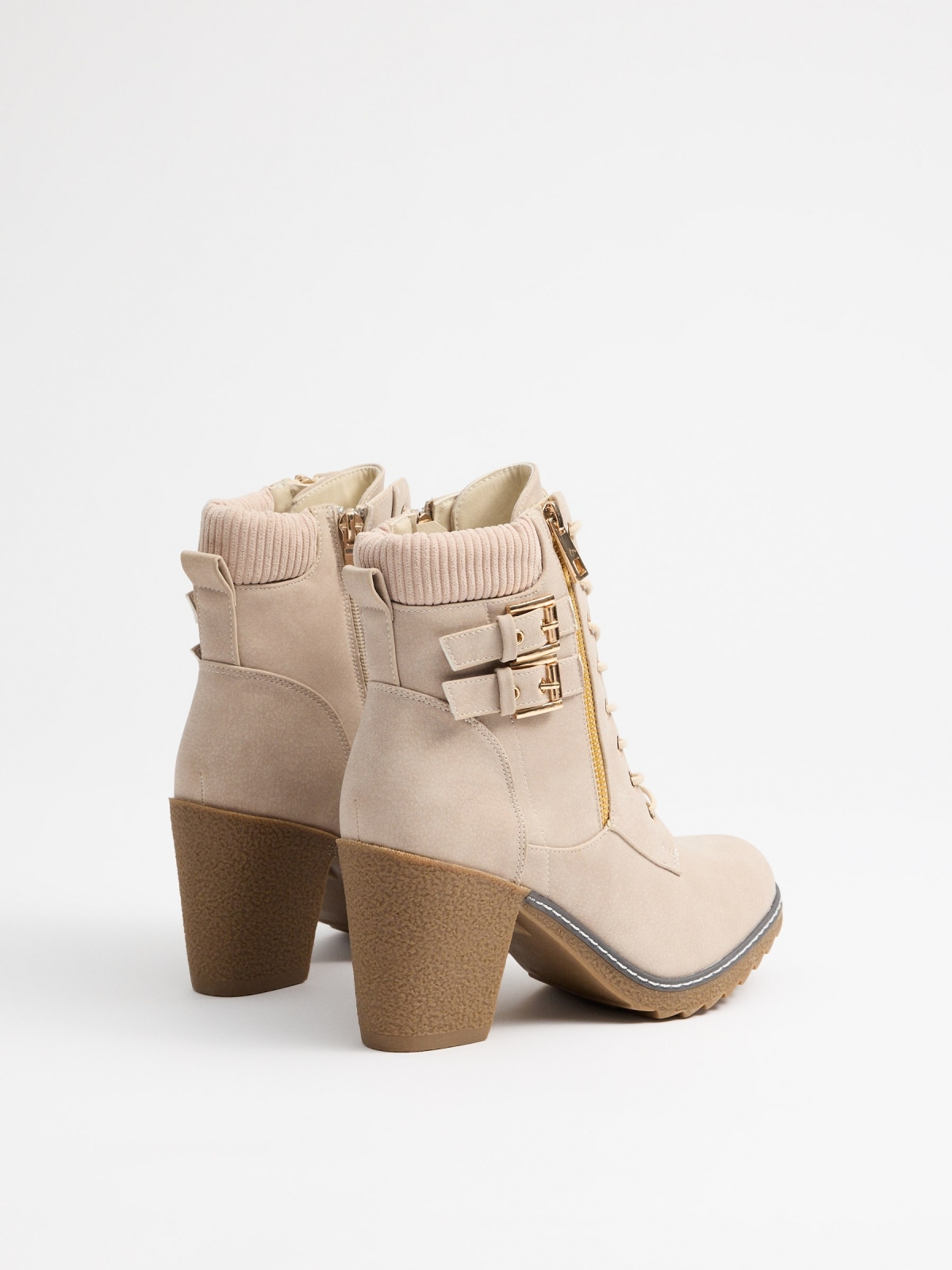 Beige ankle boots with heels beige 45º back view