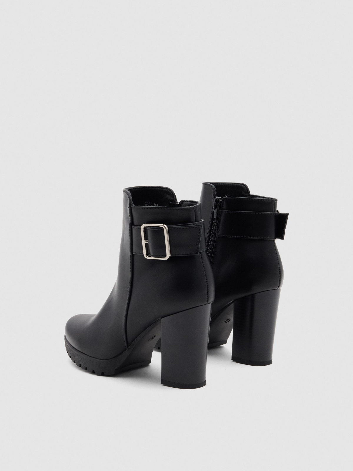 Wide-heeled boots with buckle black 45º back view