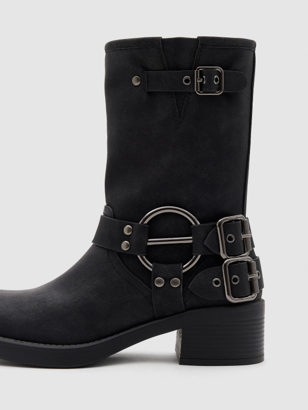 Mid-calf boots with straps black detail view