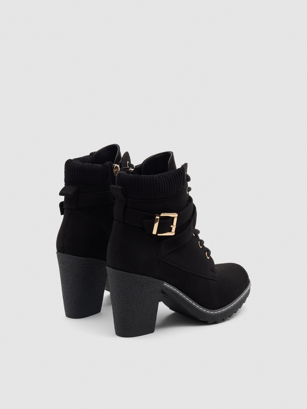 Heeled lace-up boots black 45º back view