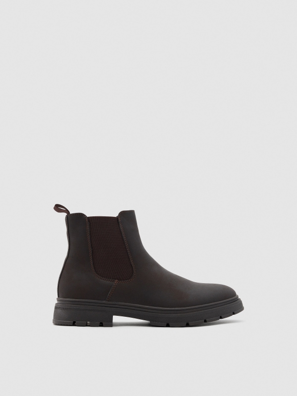 Brown faux leather Chelsea boots brown profile view