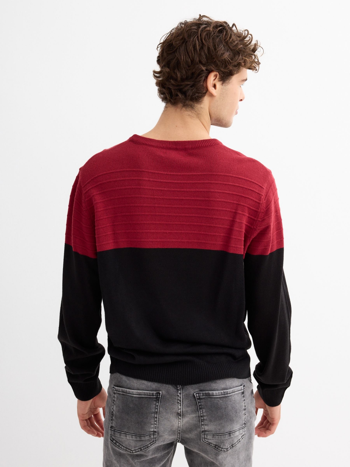 Combined knitted sweater black middle back view