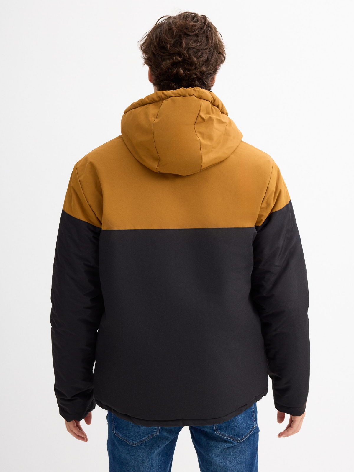 Hooded jacket yellow middle back view