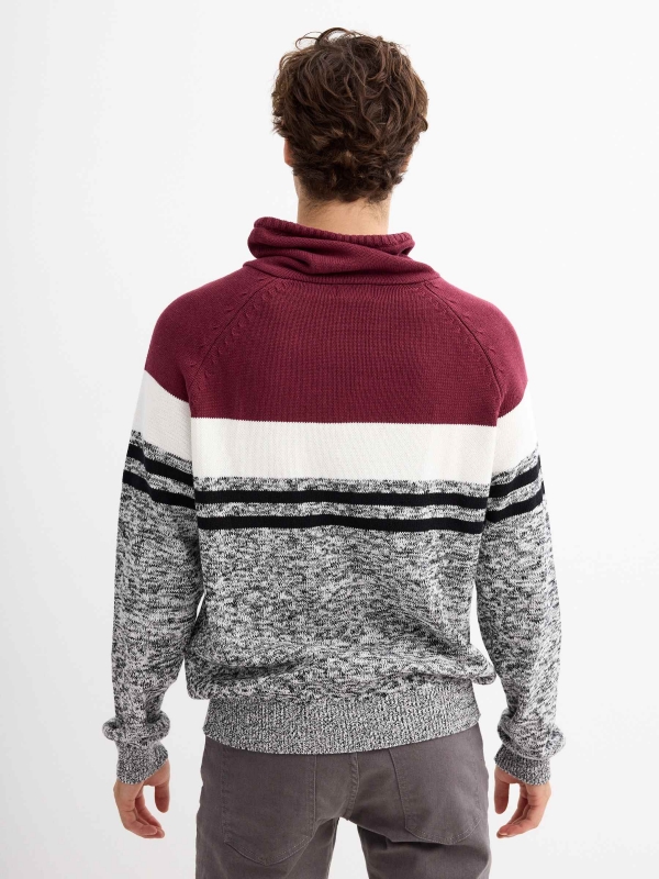 Block color turtleneck sweater burgundy middle back view