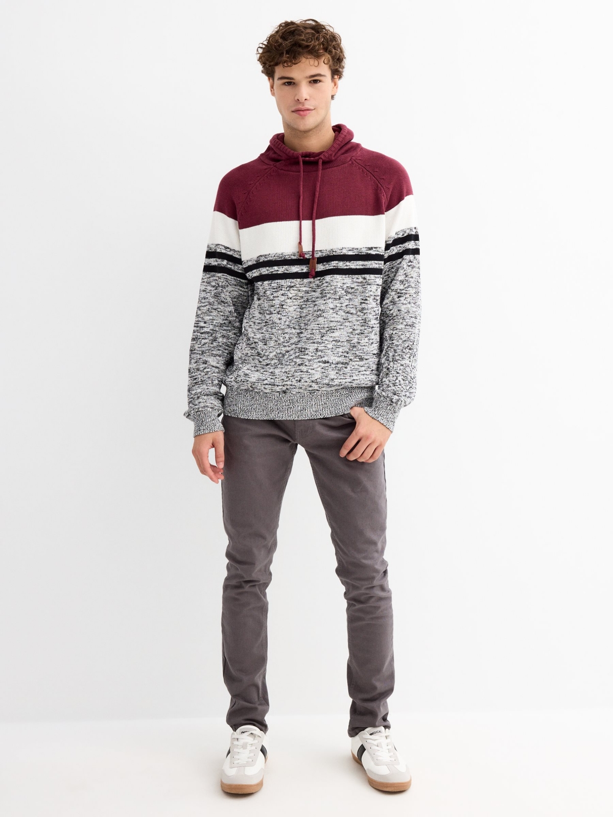 Block color turtleneck sweater burgundy general front view