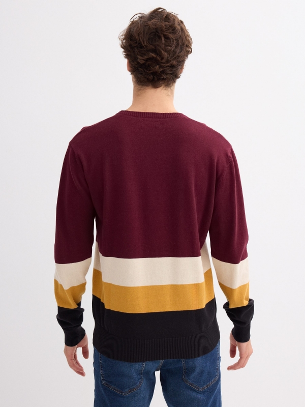 Color block knitted sweater burgundy middle back view