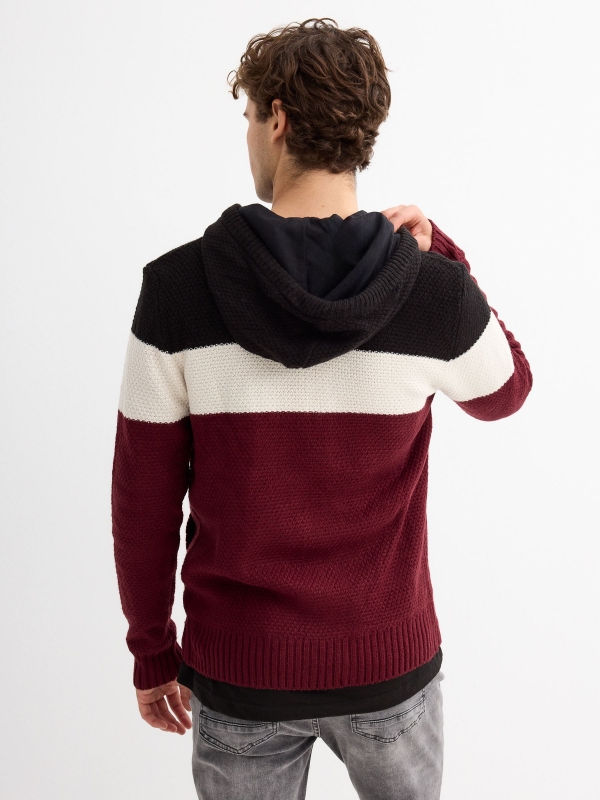 Hooded cardigan burgundy middle back view