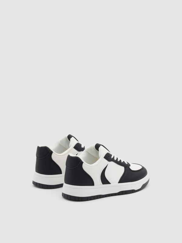 Casual sneakers combined with faux leather white 45º back view