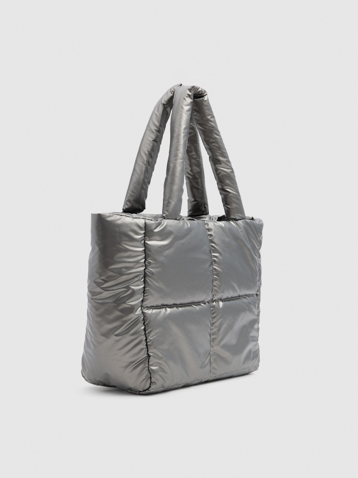 Bolso shopper acolchado plateado gris vista general trasera