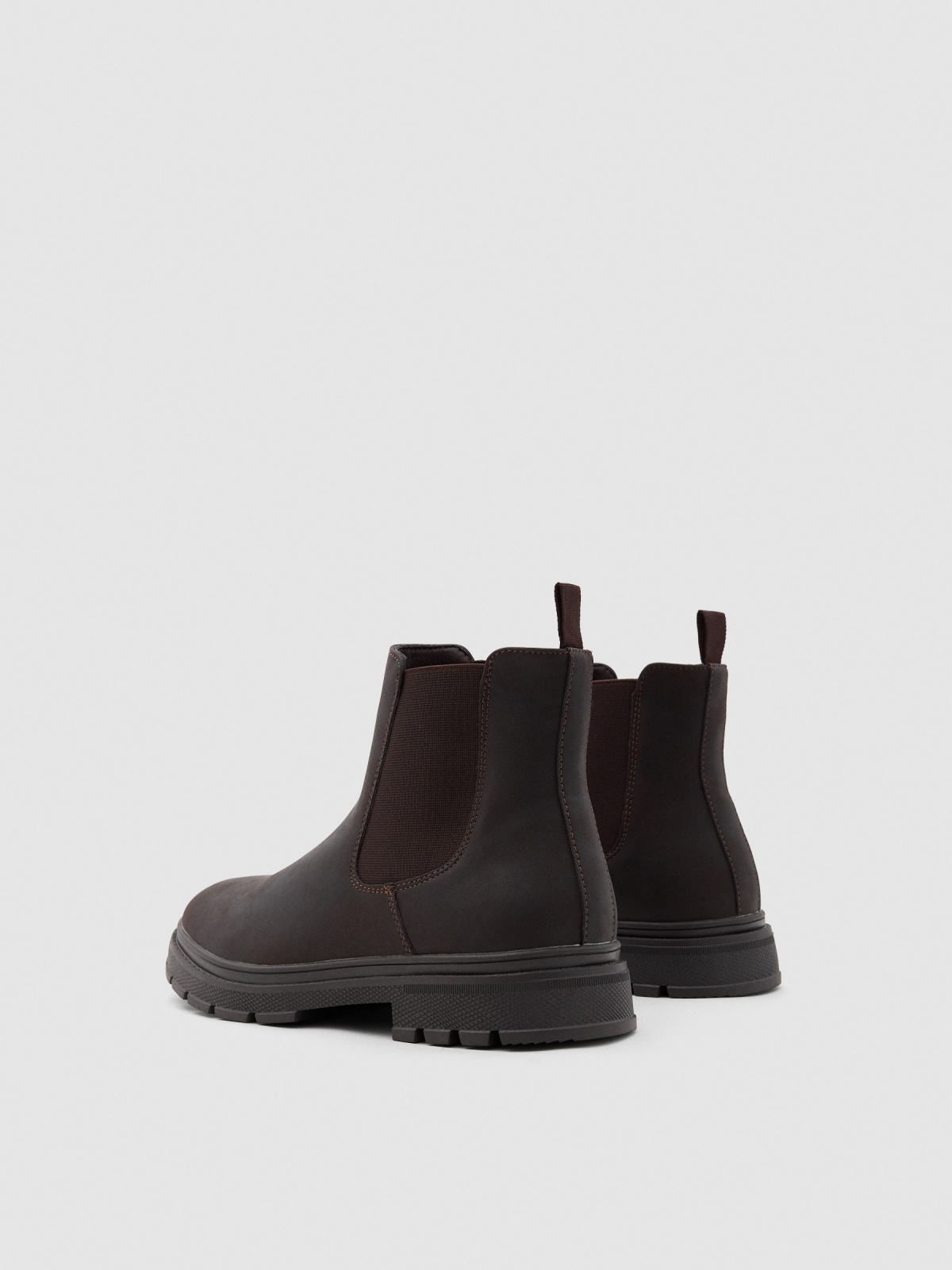 Brown faux leather Chelsea boots brown 45º back view