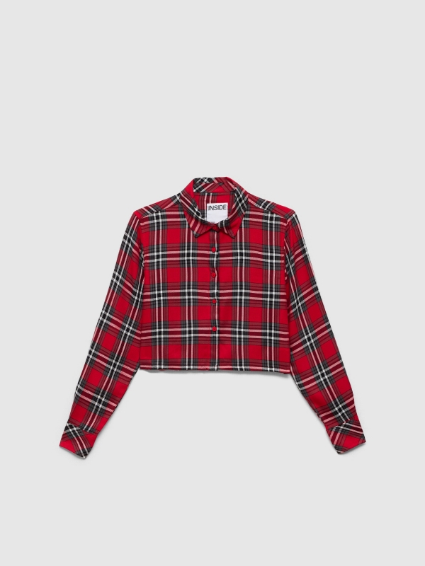  Red plaid crop shirt red front view