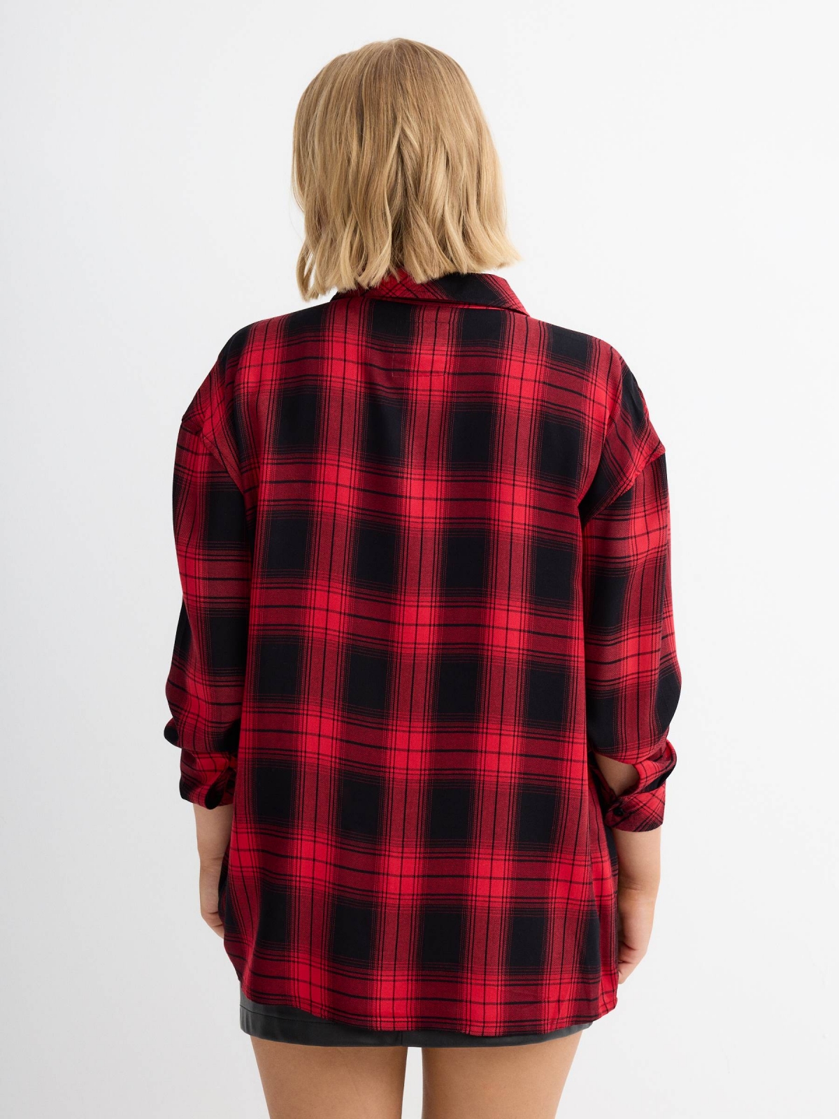 Checkered shirt with oversized pocket red middle back view