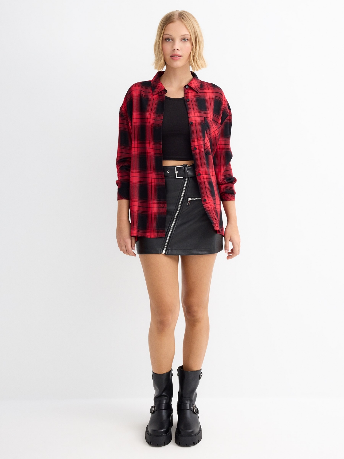 Checkered shirt with oversized pocket red general front view