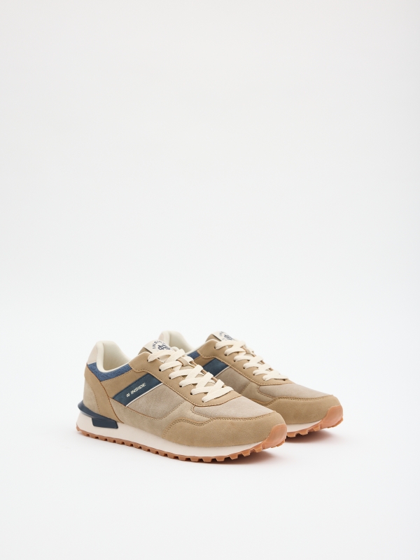 Deportivas combinadas beige running beige vista frontal 45º