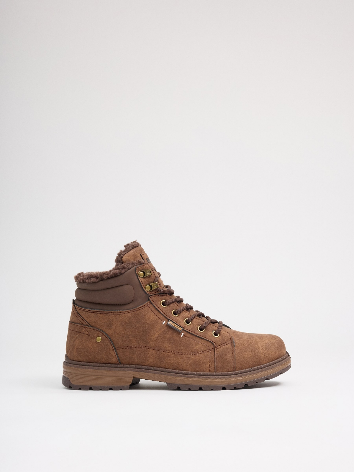 Brown contrast mountaineering boot brown profile view