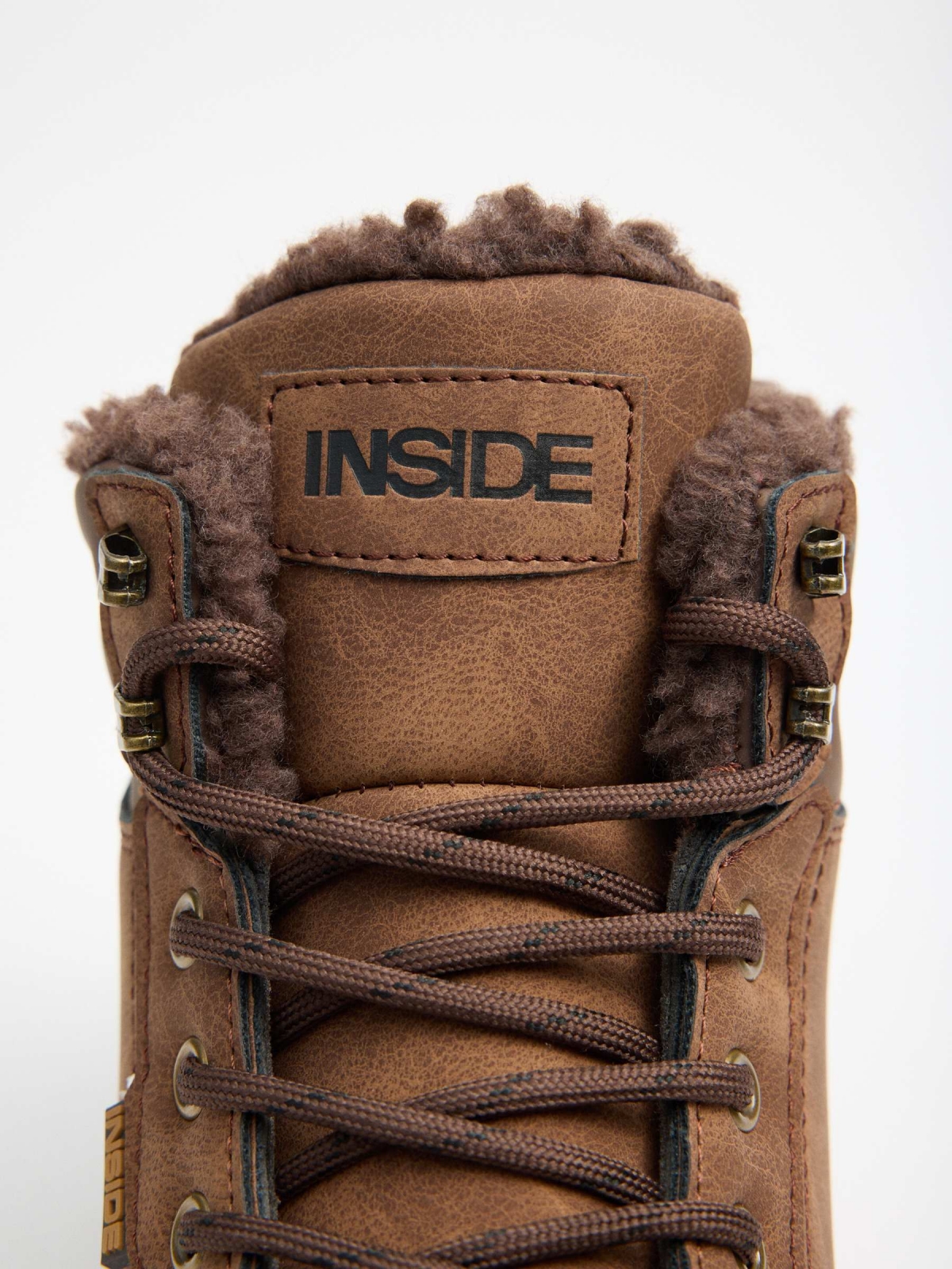 Brown contrast mountaineering boot brown detail view