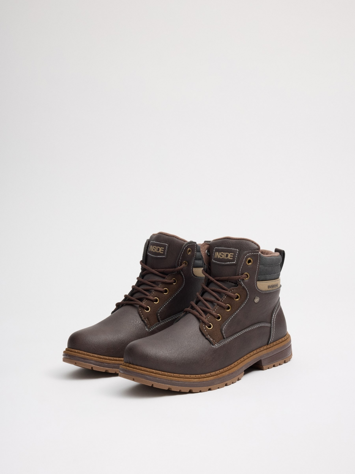 Brown combined mountaineer boot brown 45º back view