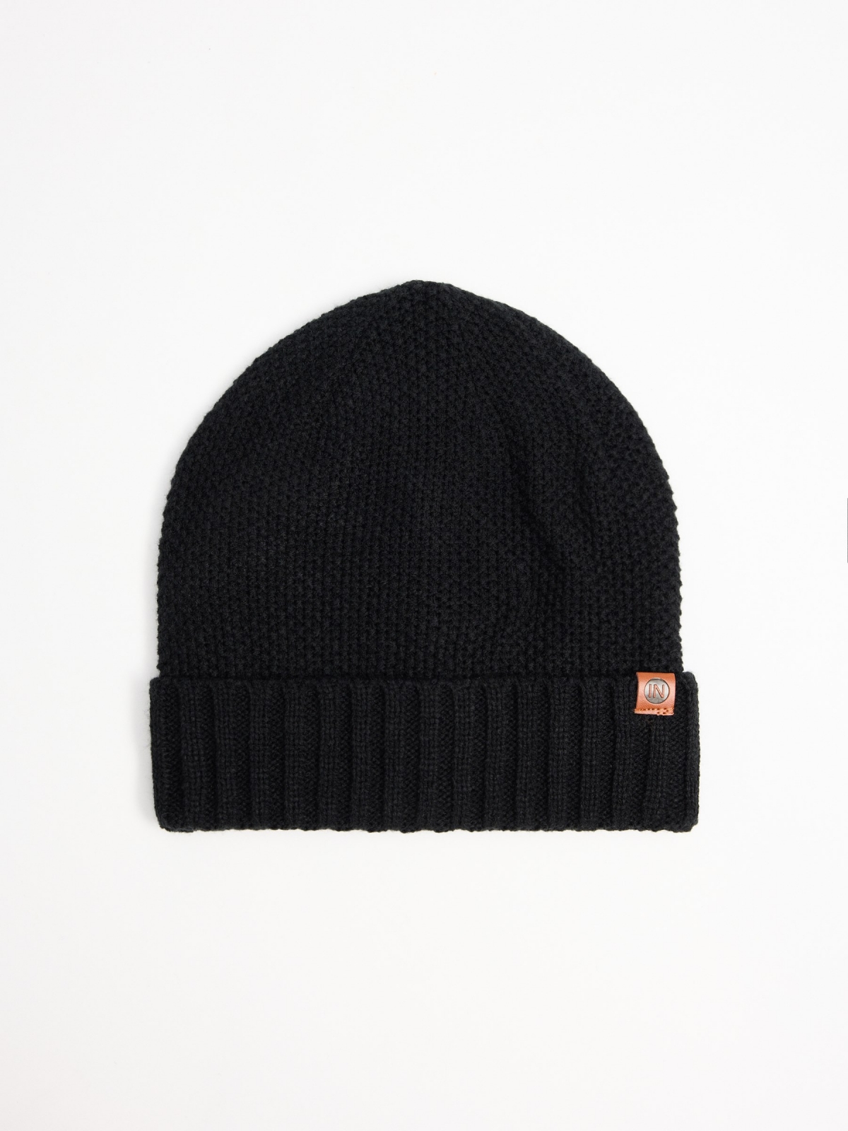 Polar fleece knit hat black 45º front view