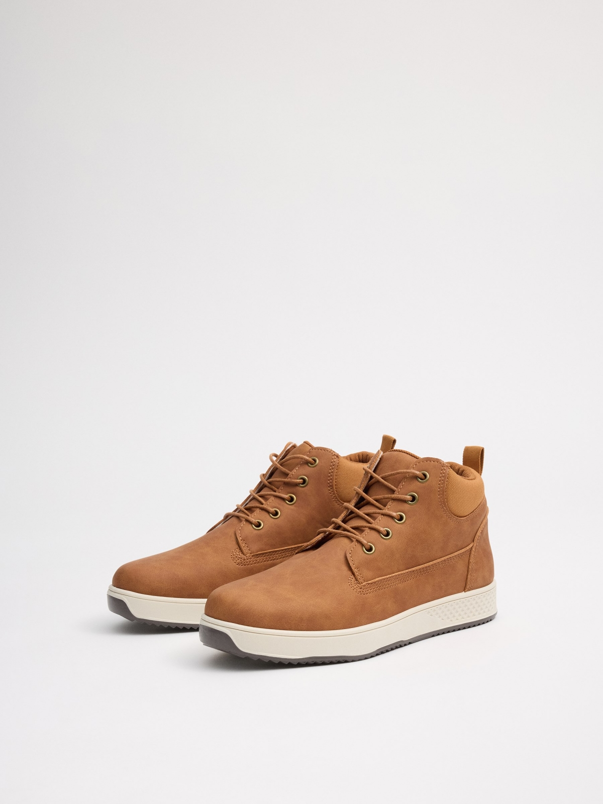 Casual High-Top Sneakers in Faux Leather dark brown 45º front view