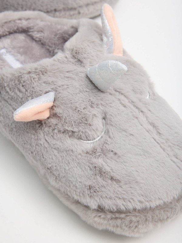 Gray Unicorn House Slippers white detail view