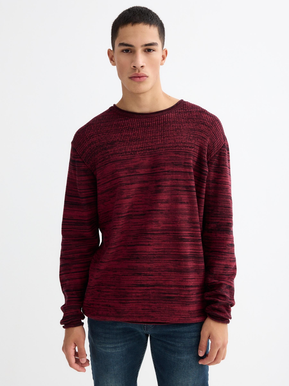 Combined ribbed sweater garnet middle front view