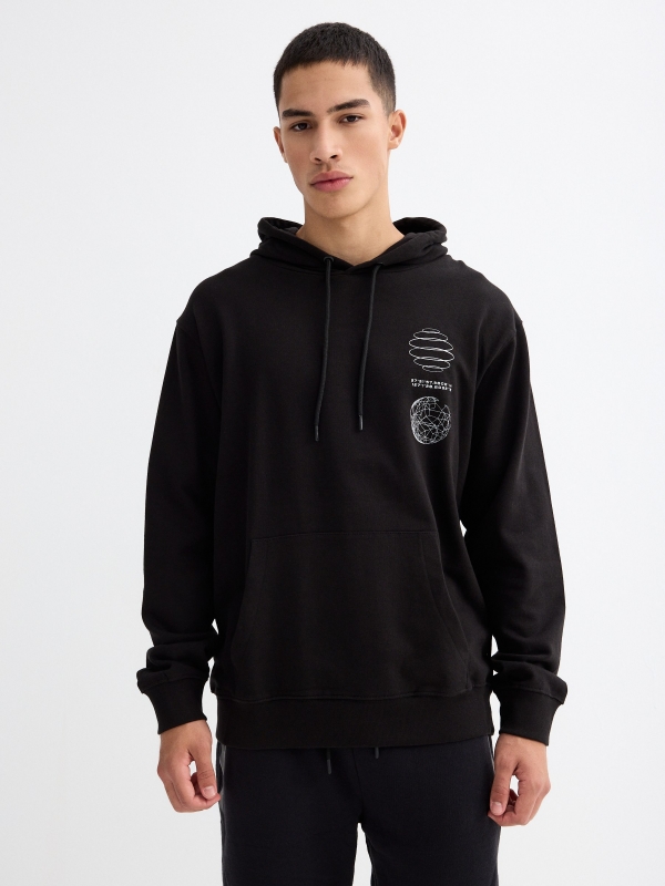 Black hoodie with pocket black middle front view