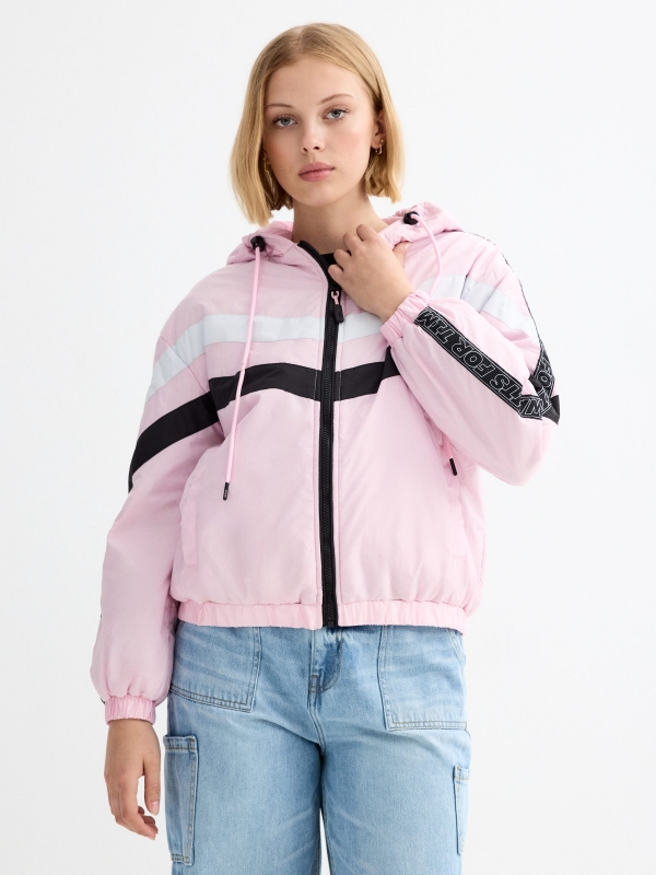 Pink padded jacket light pink middle front view