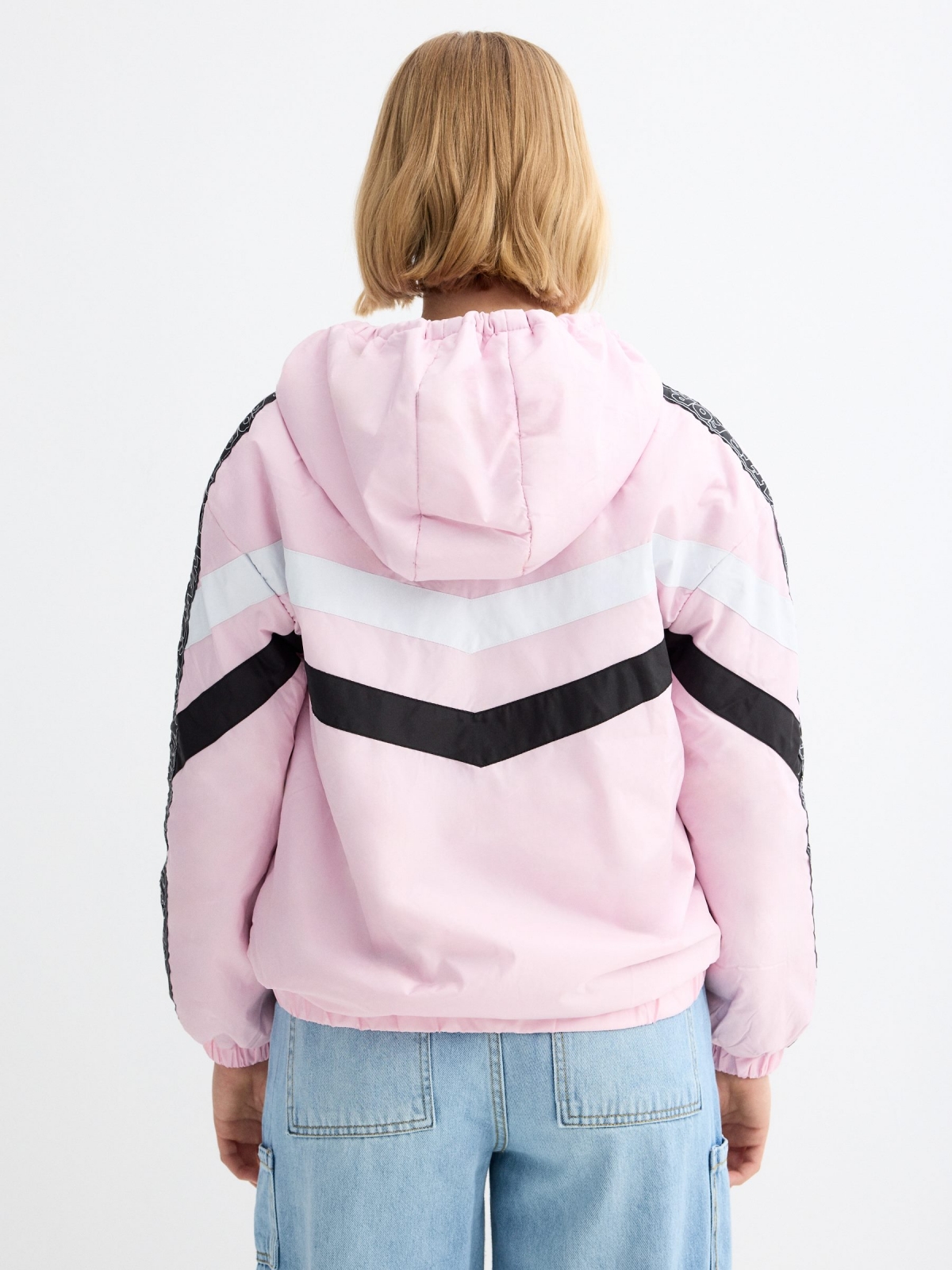 Pink padded jacket light pink middle back view